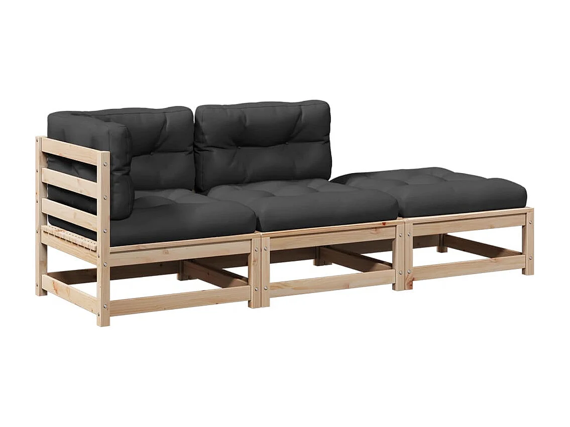 Salon de jardin 3 pcs avec coussins bois de pin massif