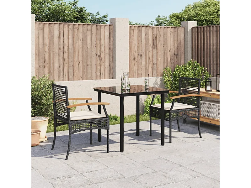 Ensemble à manger de jardin avec coussins 3 pcs Noir