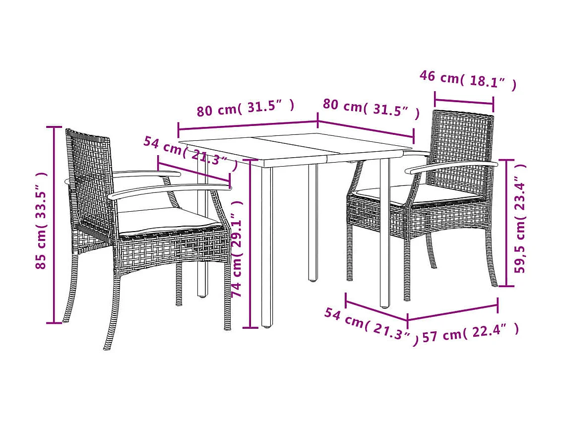Ensemble à manger de jardin avec coussins 3 pcs Noir