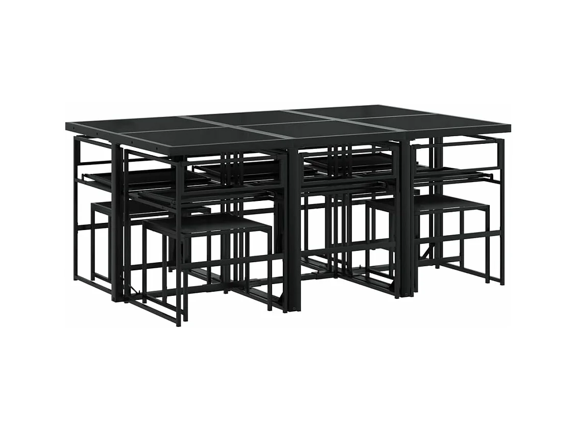 Ensemble à manger de jardin avec coussins 11 pcs noir textilène