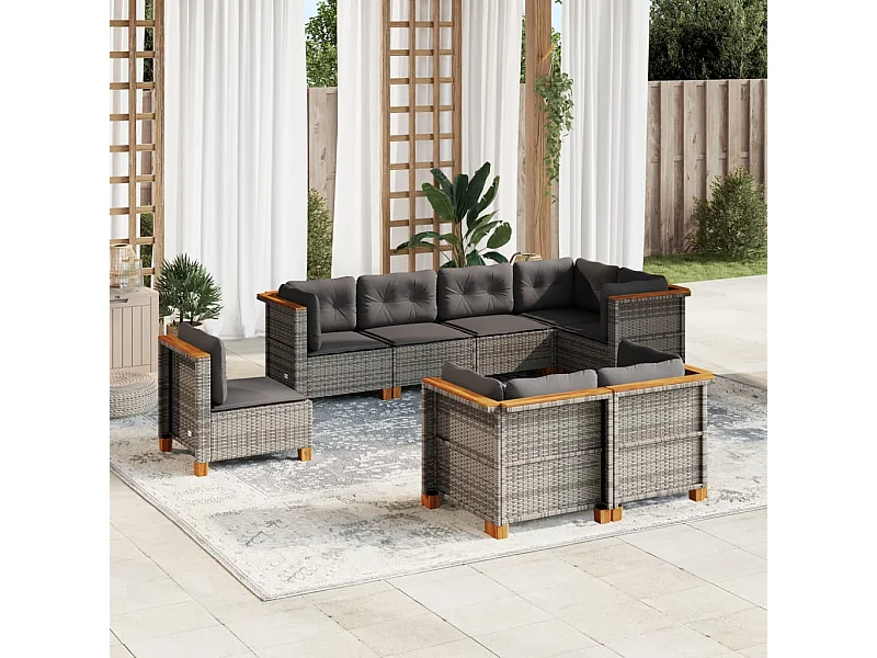 Set Divano da Giardino 8 pz con Cuscini Grigio in Polyrattan
