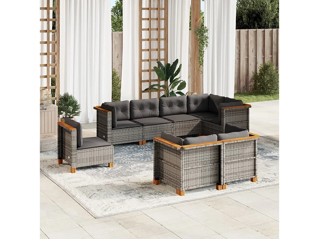 Salon de jardin 8 pcs avec coussins gris résine tressée