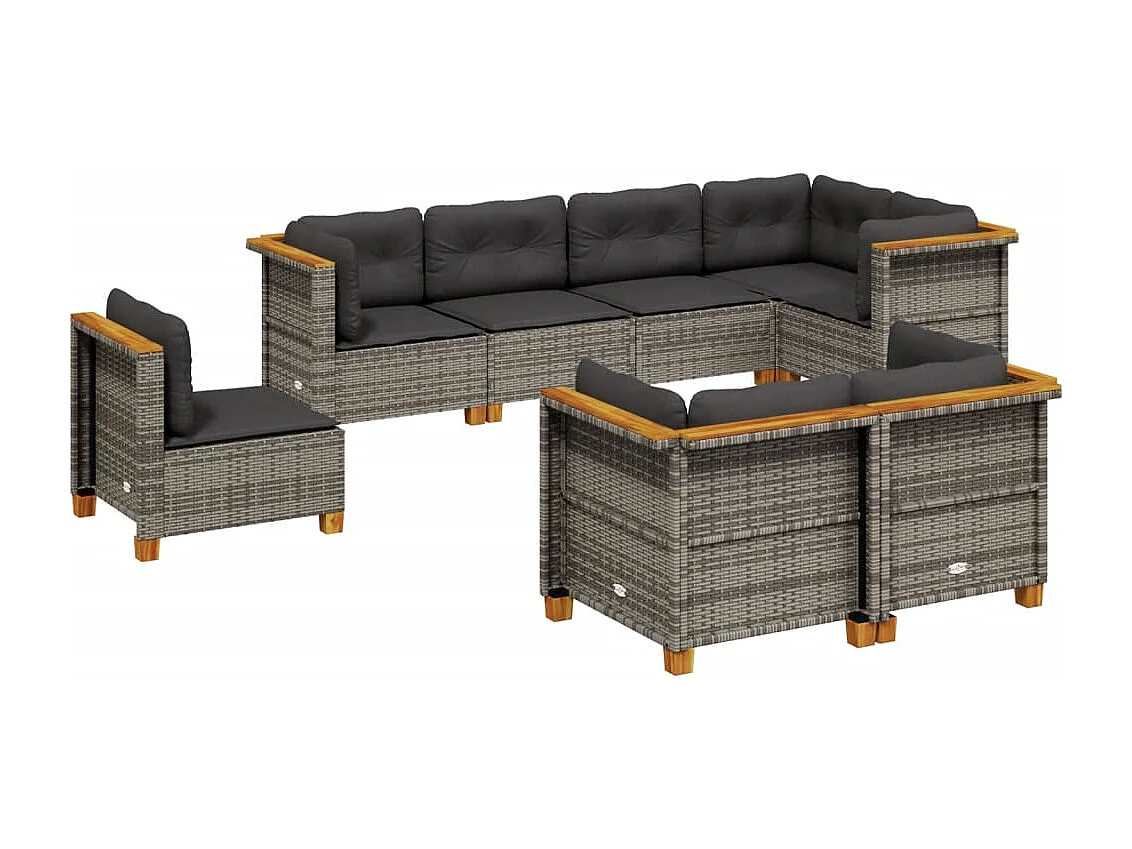 Salon de jardin 8 pcs avec coussins gris résine tressée