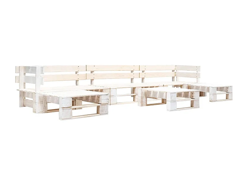 Set Divani da Giardino su Pallet 6 pz in Legno Bianco