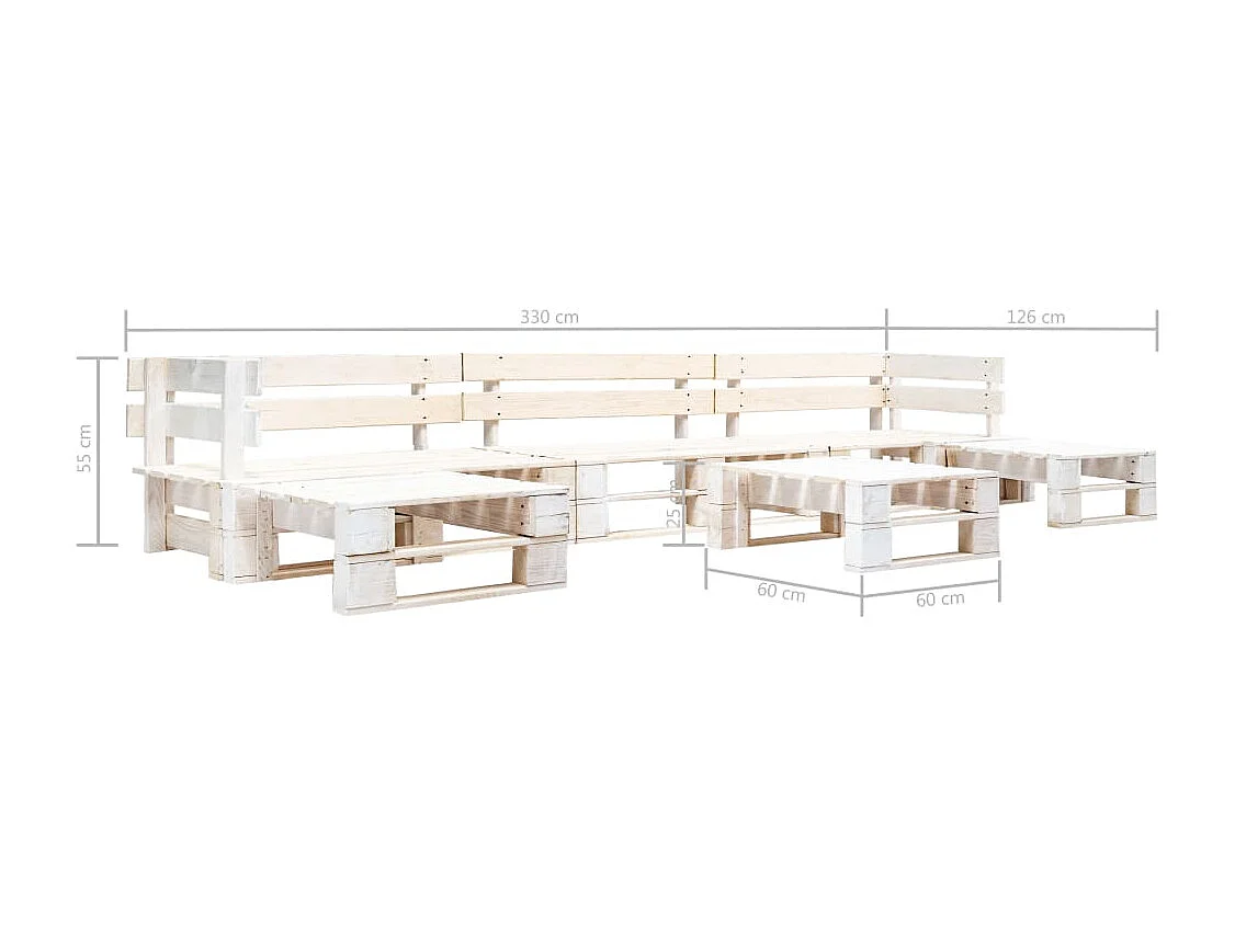 Set Divani da Giardino su Pallet 6 pz in Legno Bianco