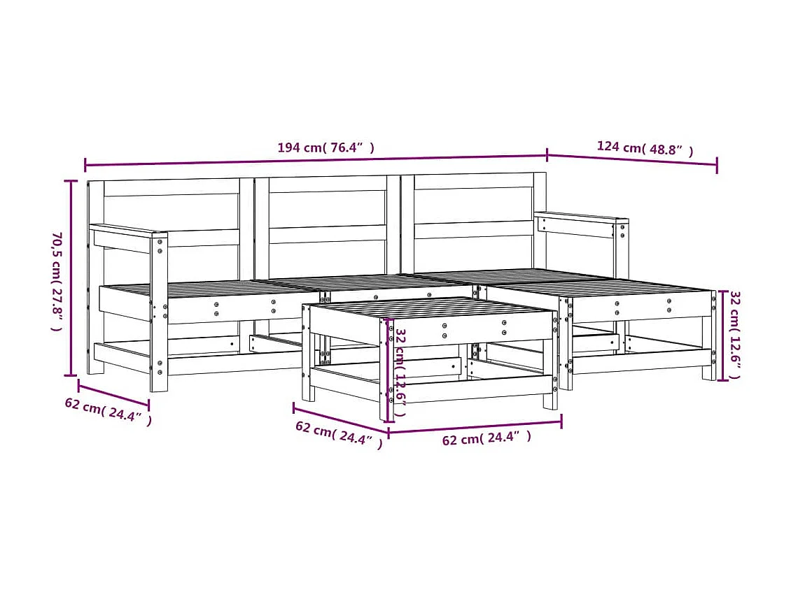 Set Salotto da Giardino 5 pz Bianco in Legno Massello di Pino