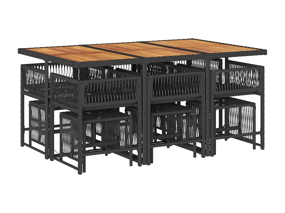 Set da Pranzo da Giardino 11 pz con Cuscini in Polyrattan Nero