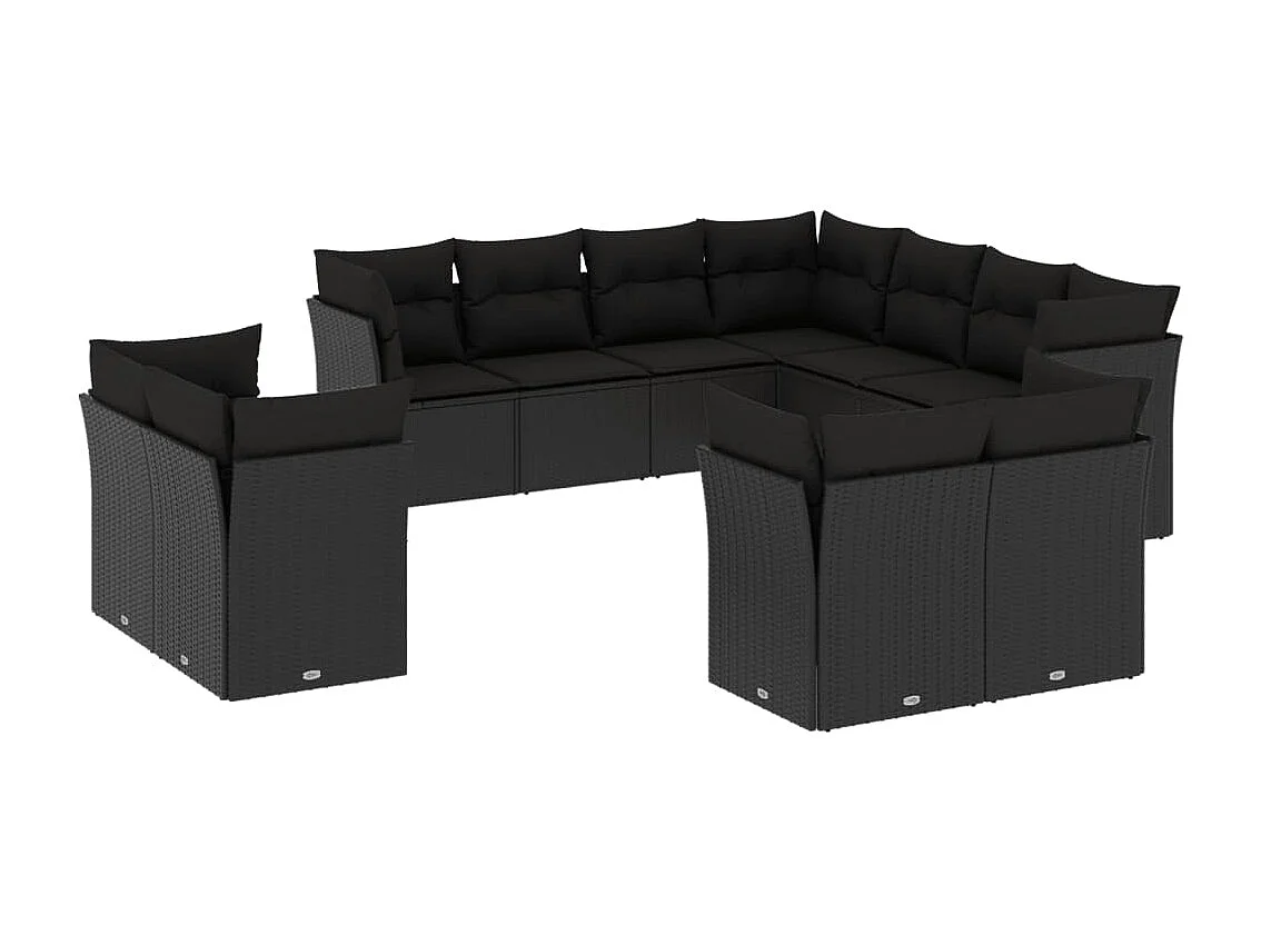 Set Divani da Giardino 11 pz con Cuscini in Polyrattan Nero