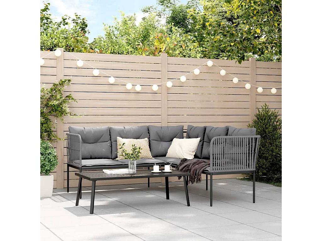 Ensemble de canapés de jardin et coussins noir acier textilène