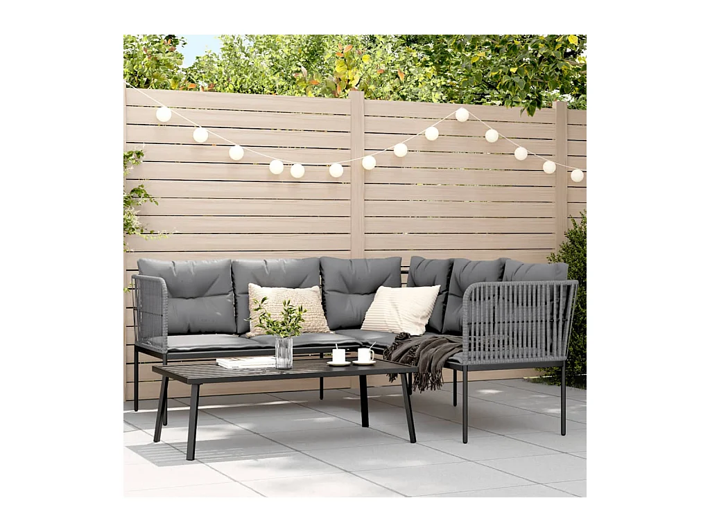 Ensemble de canapés de jardin et coussins noir acier textilène