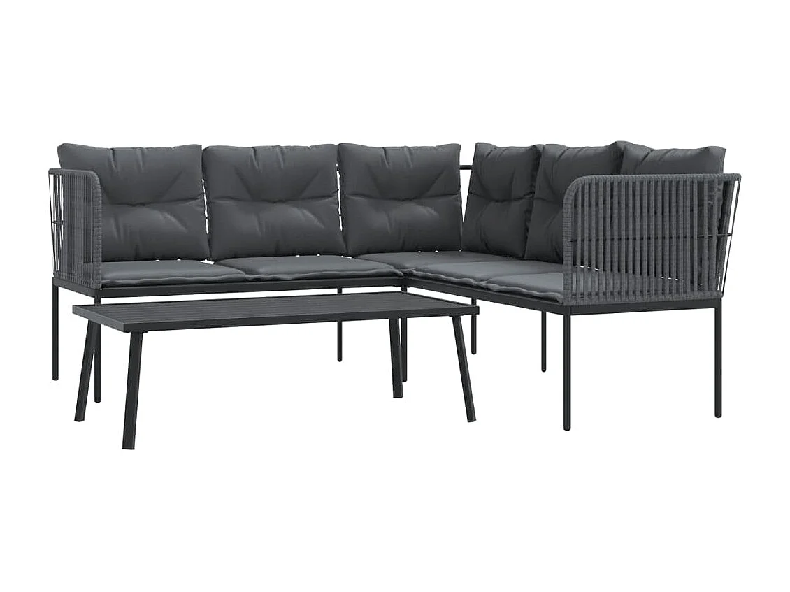 Ensemble de canapés de jardin et coussins noir acier textilène