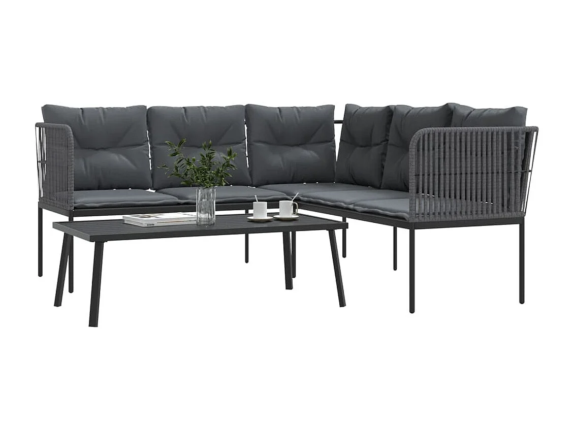 Ensemble de canapés de jardin et coussins noir acier textilène