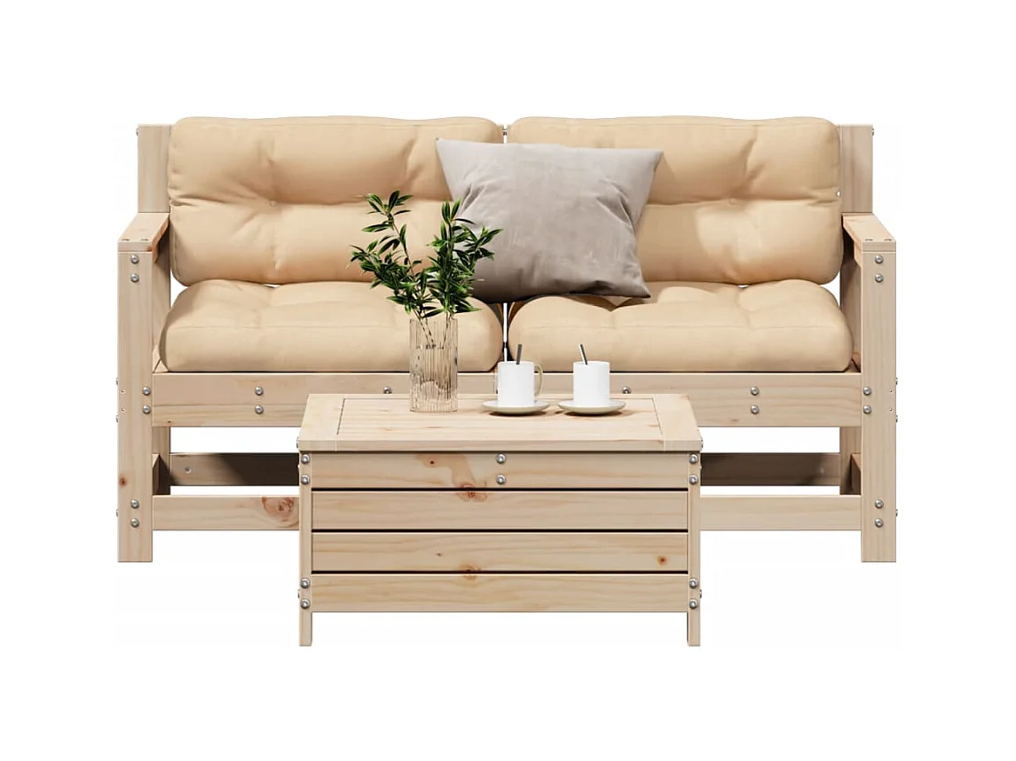 Salon de jardin 3 pcs avec coussins Bois de pin massif