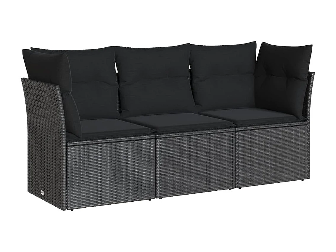 Set Divani da Giardino 3 pz con Cuscini in Polyrattan Nero