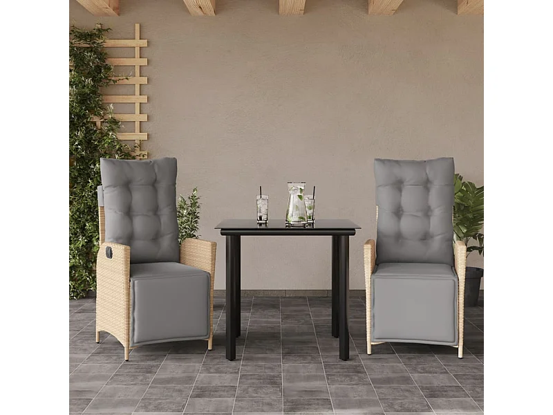 Ensemble à manger de jardin et coussins 3 pcs mélange beige