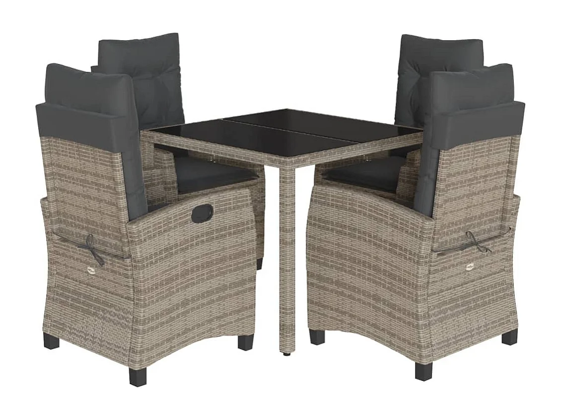 5-delige Tuinset met kussens poly rattan grijs