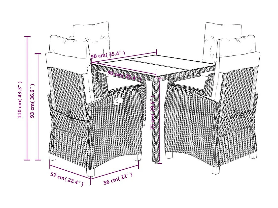 5-delige Tuinset met kussens poly rattan grijs