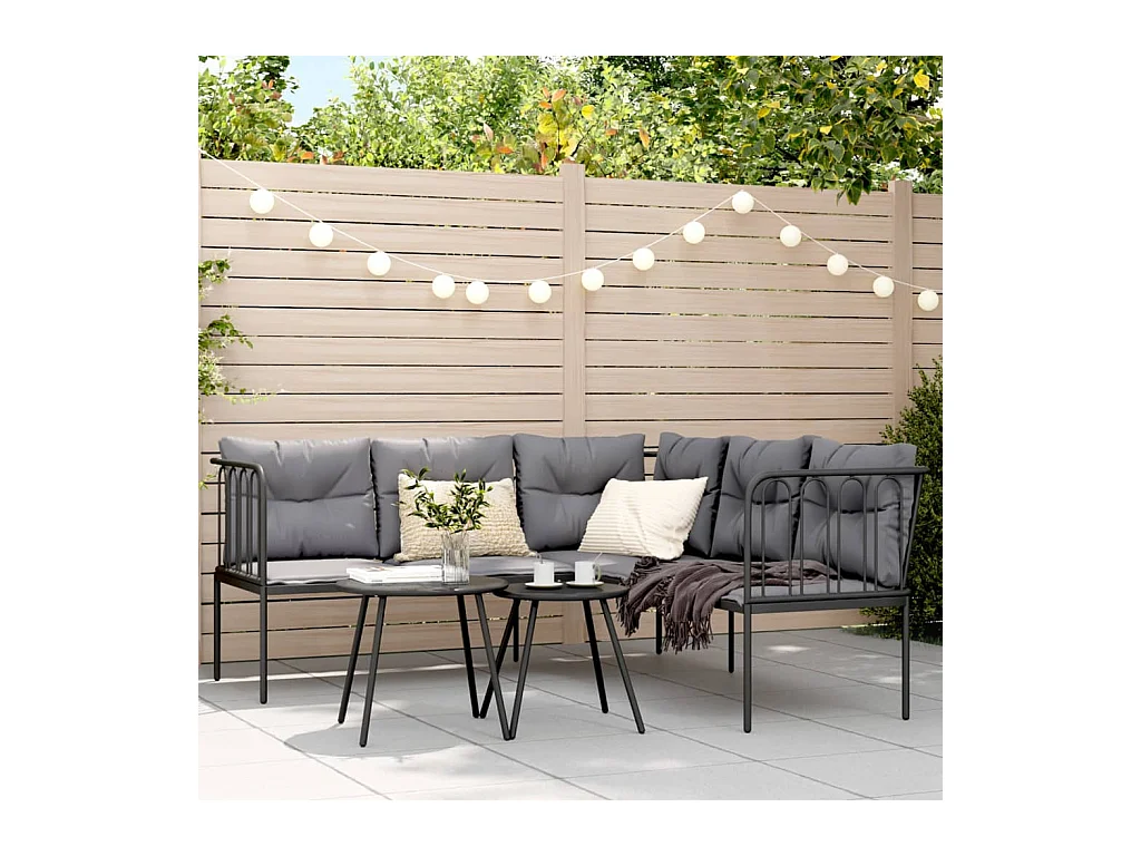 Loungeset met kussens staal en textileen zwart