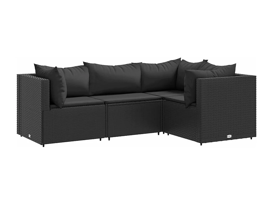 4 pcs conjunto lounge de jardim c/ almofadões vime PE preto