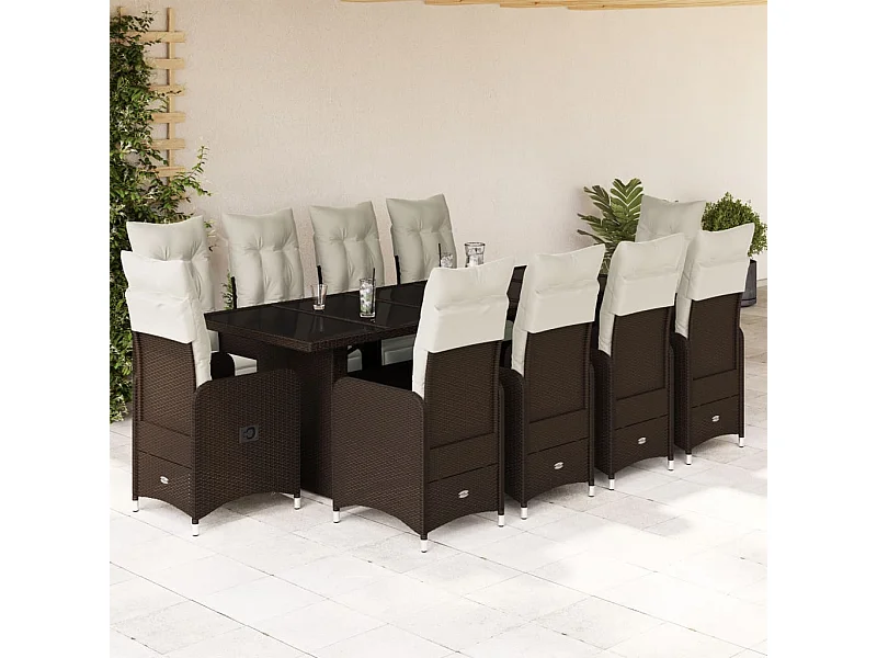11-delige Bistroset met kussens poly rattan bruin