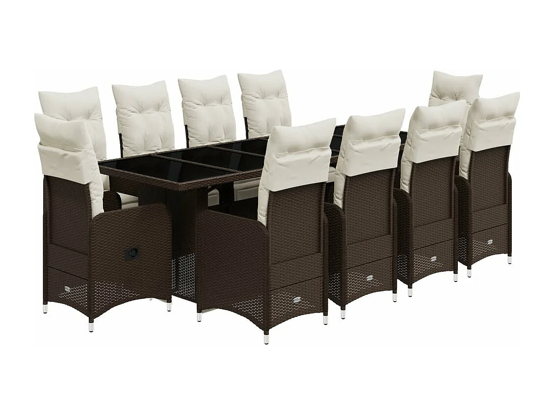 11-delige Bistroset met kussens poly rattan bruin