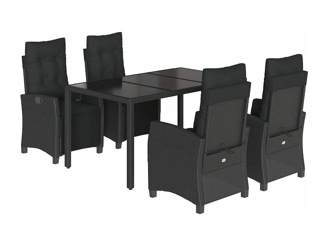 Ensemble à manger de jardin coussins 5pcs Noir Résine tressée