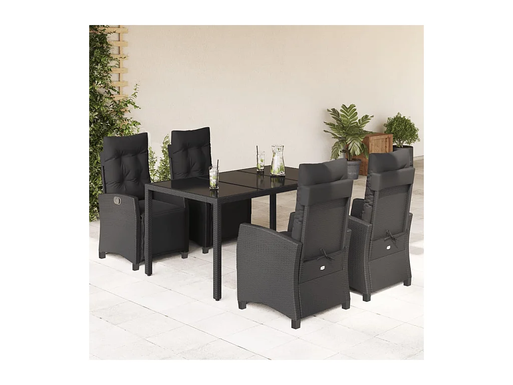 Ensemble à manger de jardin coussins 5pcs Noir Résine tressée