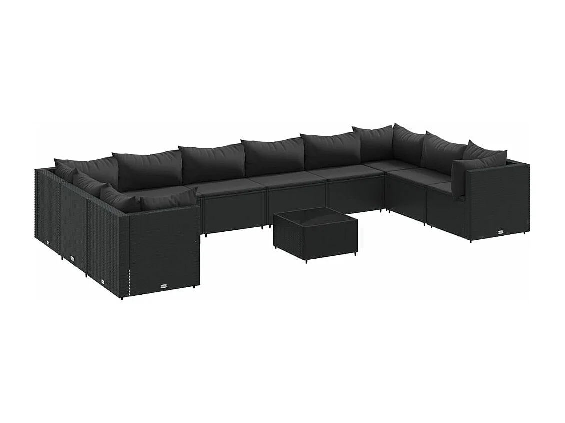 11-delige Loungeset met kussens poly rattan zwart