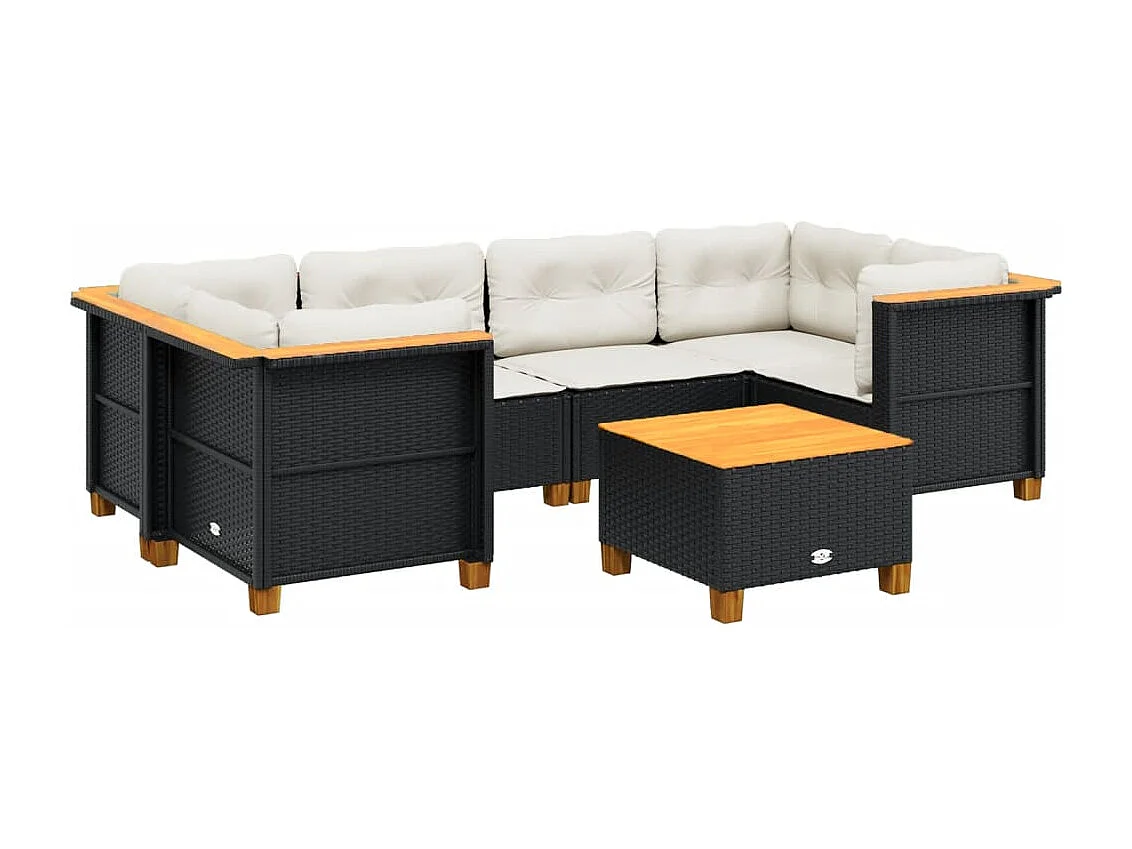 Salon de jardin 7 pcs avec coussins noir résine tressée