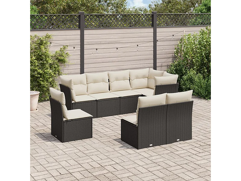 Set de sofás de jardín 8 piezas y cojines ratán sintético negro