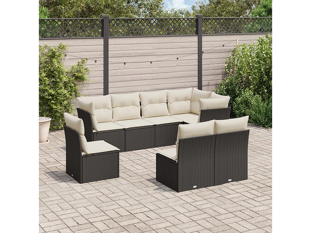 Salon de jardin 8 pcs avec coussins noir résine tressée