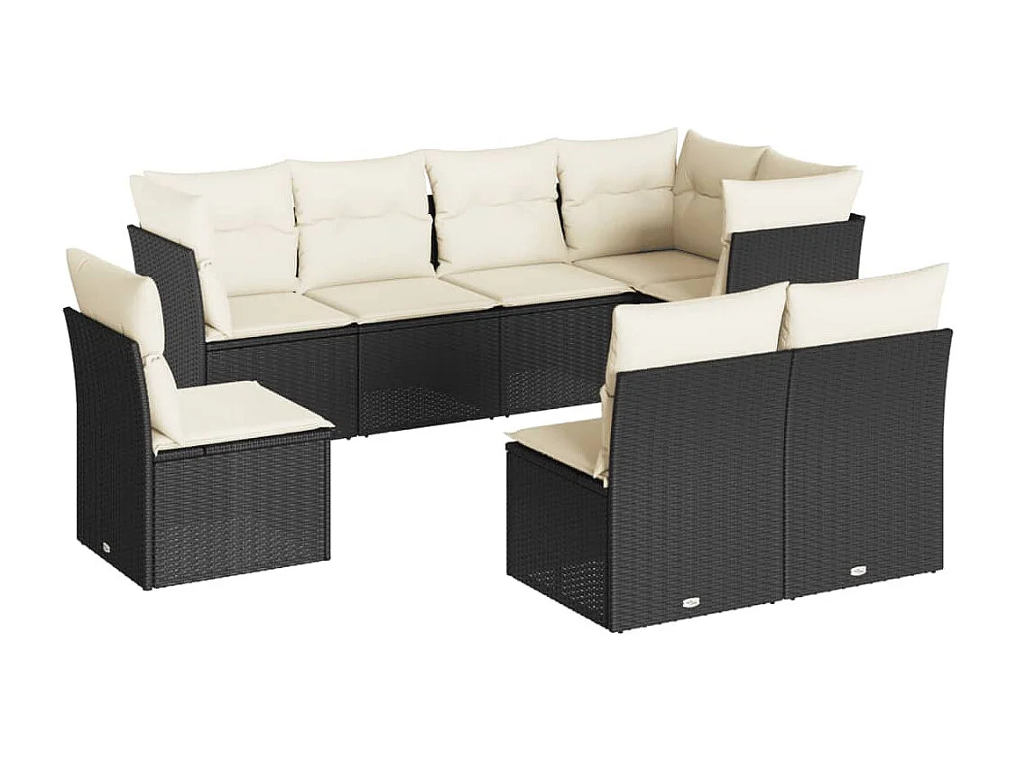 Salon de jardin 8 pcs avec coussins noir résine tressée