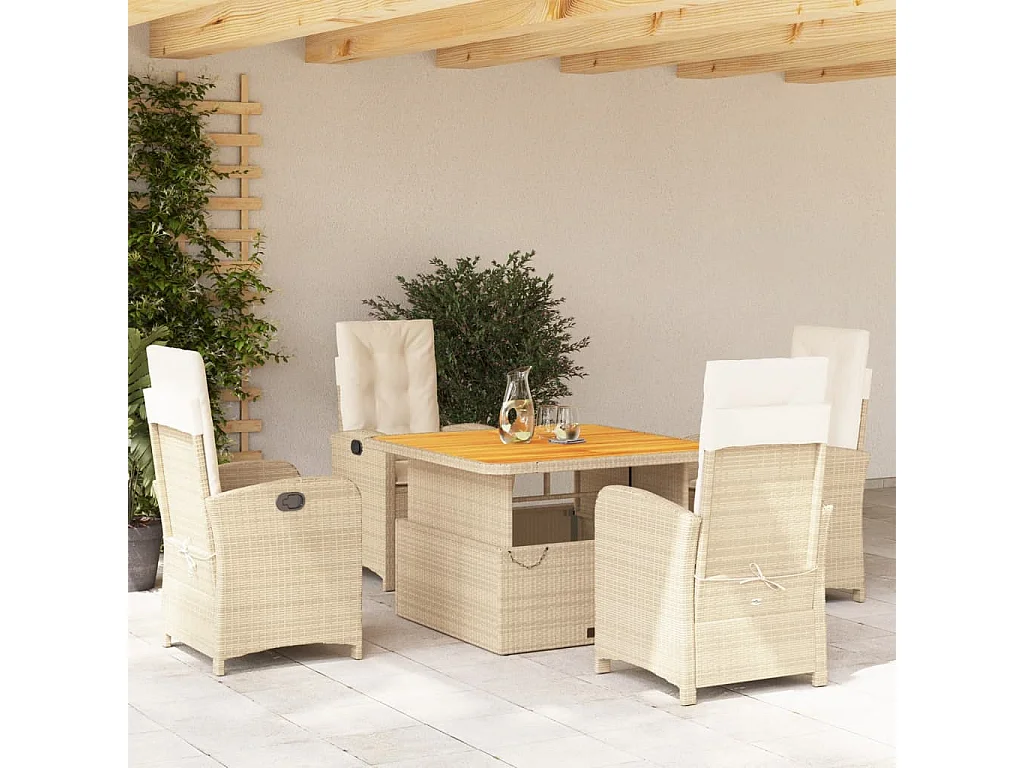 Ensemble à manger de jardin avec coussins 5pcs Beige poly rotin