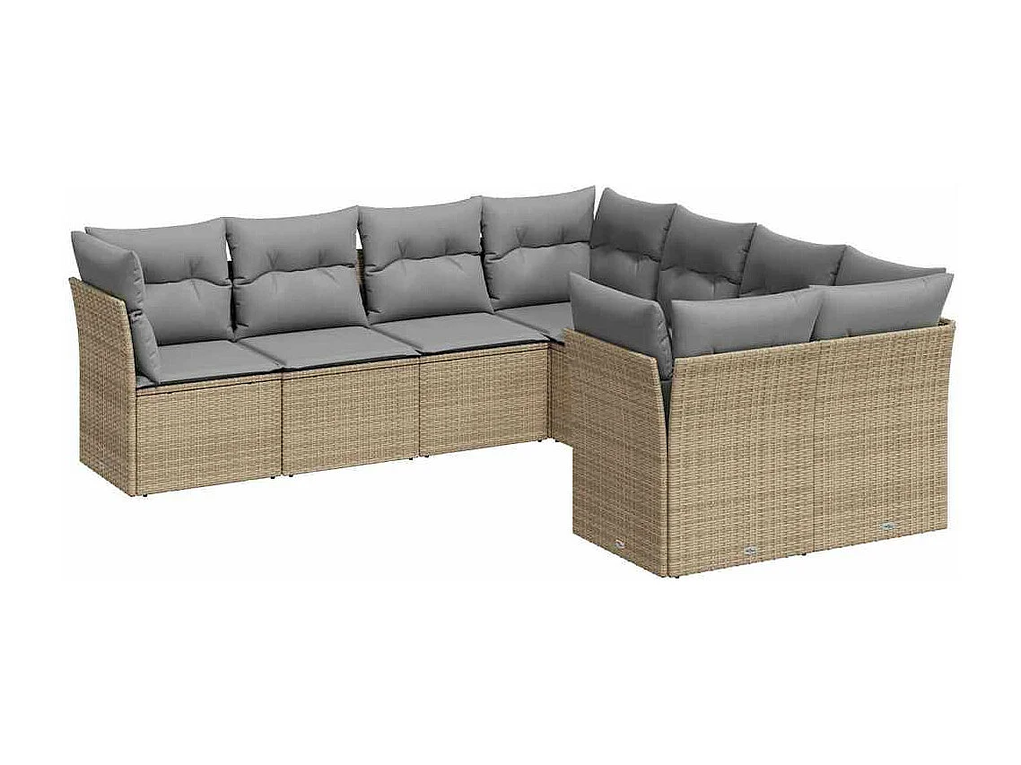 Salon de jardin avec coussins 8 pcs beige résine tressée