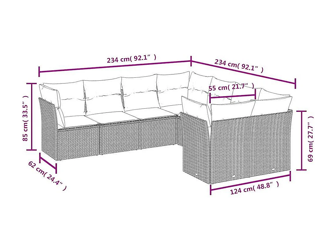 Salon de jardin avec coussins 8 pcs beige résine tressée