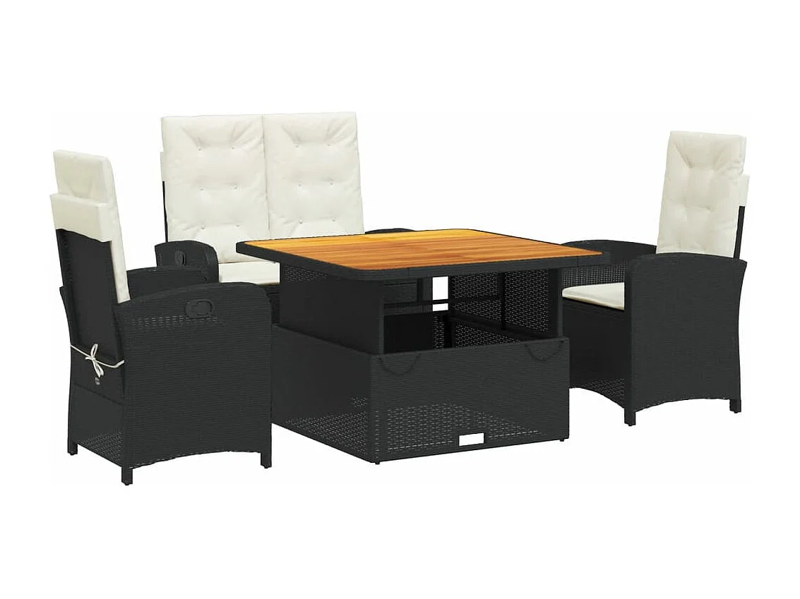 4 pcs conjunto de jardim p/ jardim c/ almofadões vime PE preto