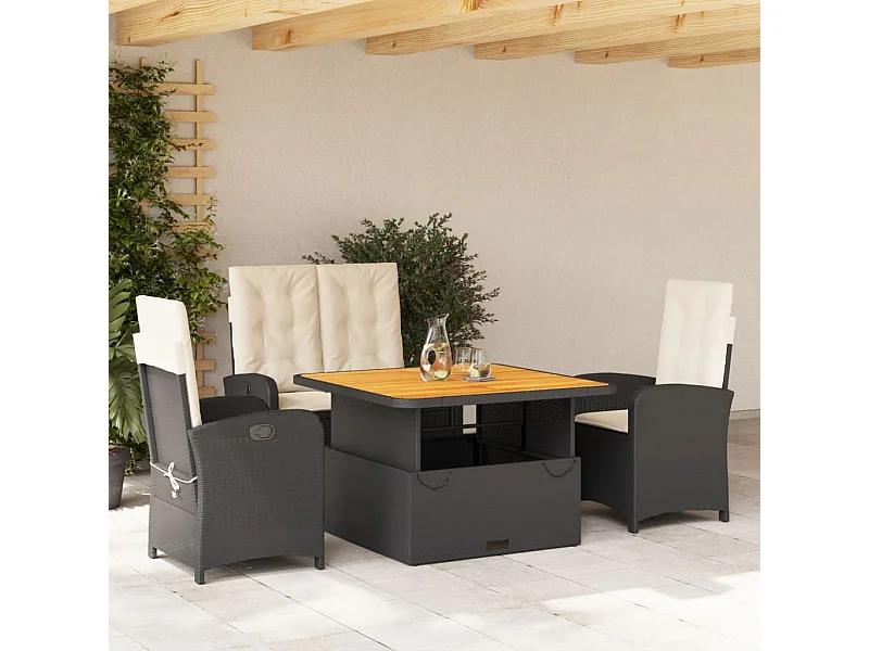 Ensemble à manger de jardin 4 pcs avec coussins noir