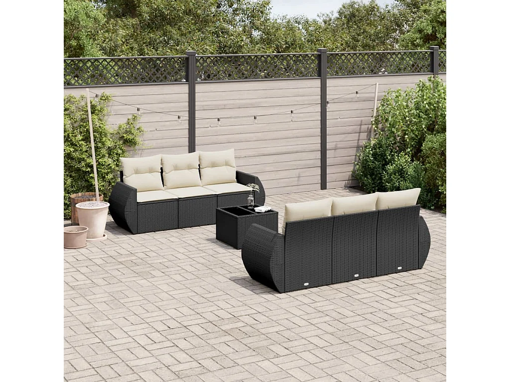 Set Divani da Giardino con Cuscini 7pz Nero Polyrattan