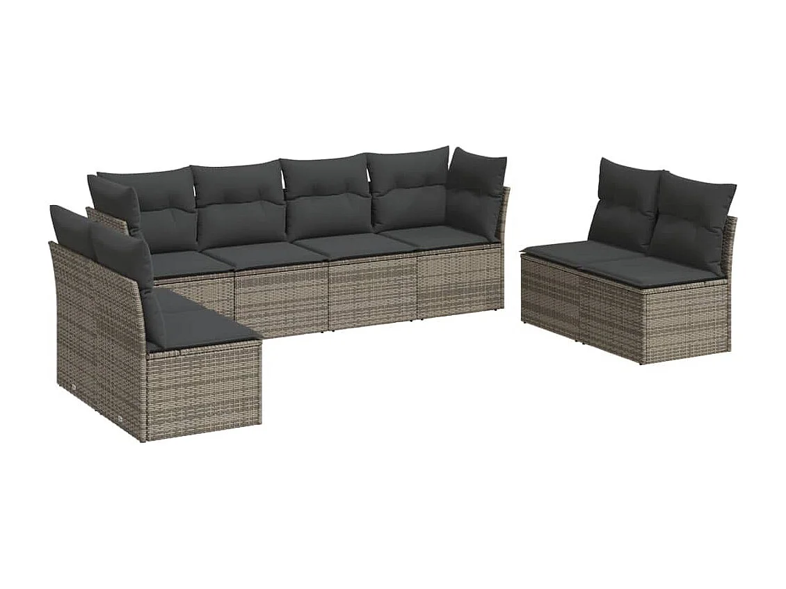8-delige Loungeset met kussens poly rattan grijs