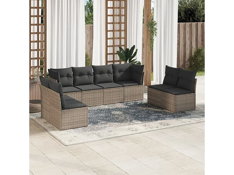 Set de sofás de jardín 8 pzas y cojines ratán sintético gris