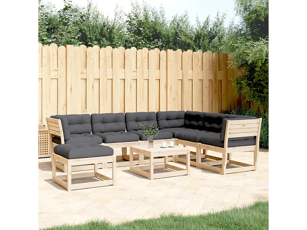 Salon de jardin 7 pcs avec coussins Bois de pin massif