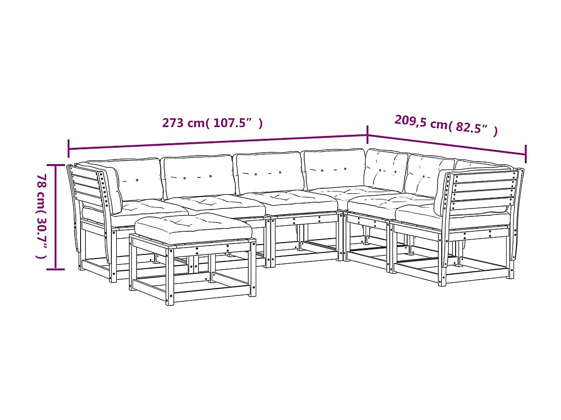 Salon de jardin 7 pcs avec coussins Bois de pin massif