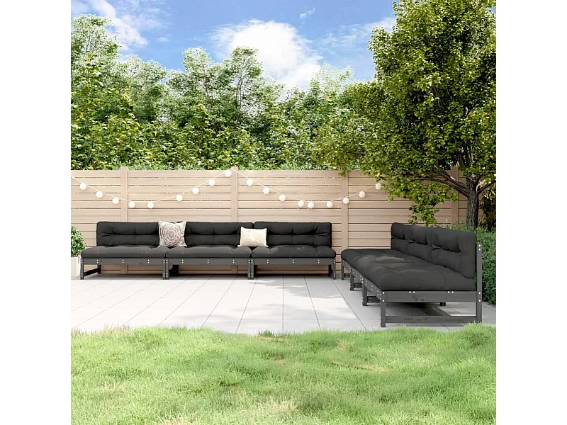 Set Salotto da Giardino 6 pz Grigio in Legno Massello di Pino