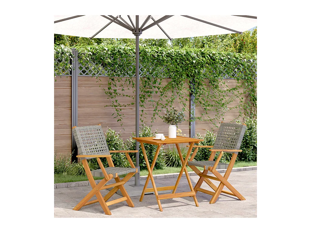 3-delige Bistroset poly rattan en massief hout grijs