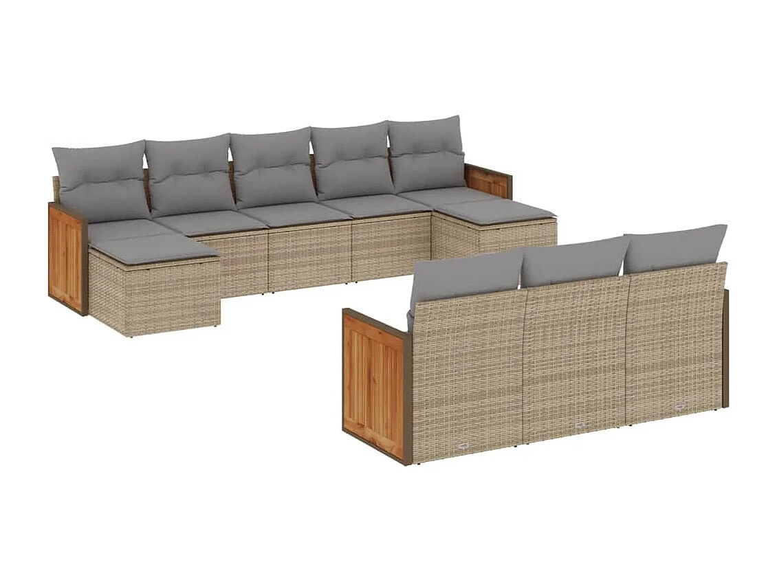 10-delige Loungeset met kussens poly rattan beige