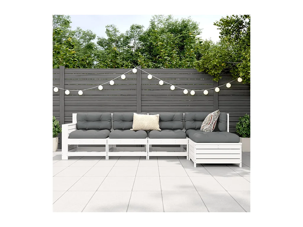 5-delige Loungeset massief grenenhout wit