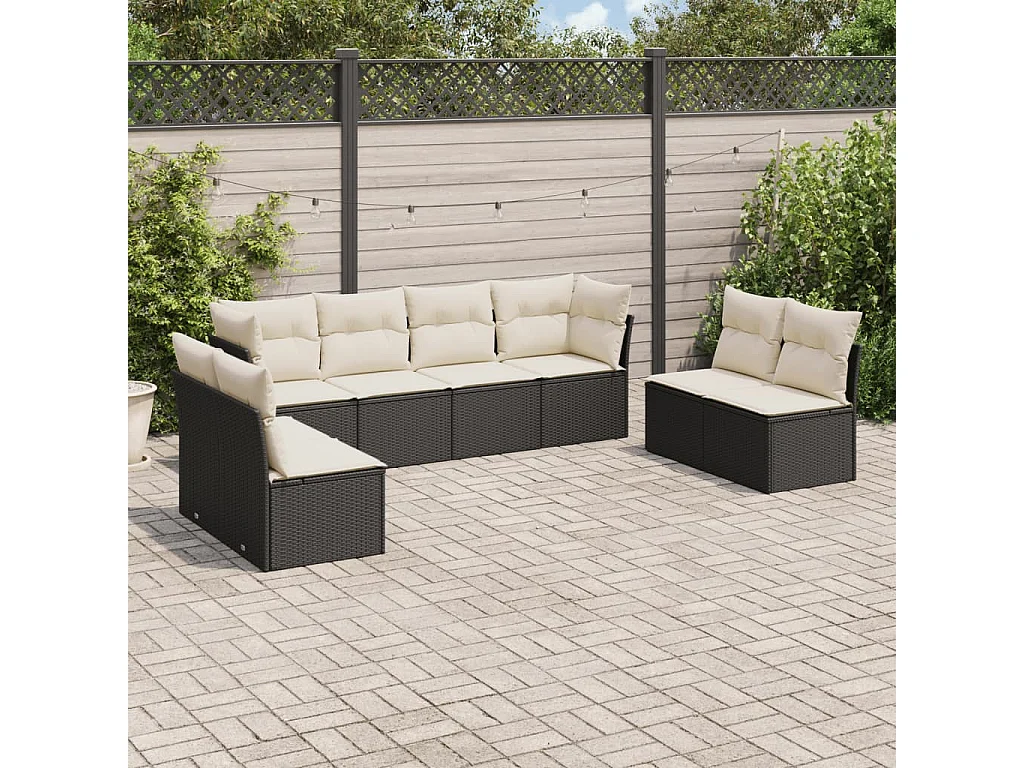 Set Divani da Giardino con Cuscini 8 pz Nero in Polyrattan