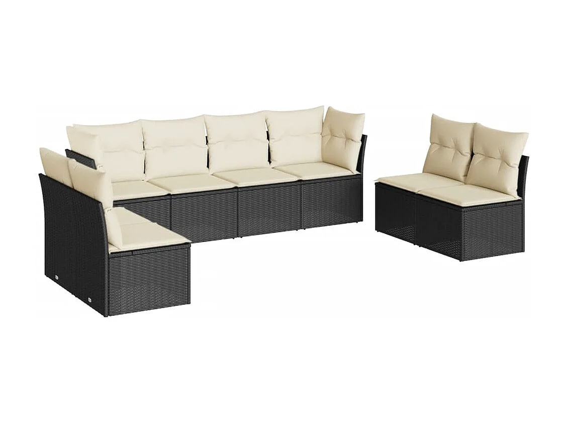 Salon de jardin 8 pcs avec coussins noir résine tressée