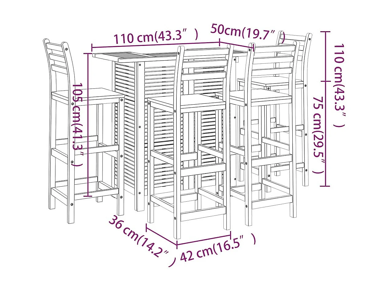 Ensemble de bar de jardin 5 pcs Bois d'acacia solide