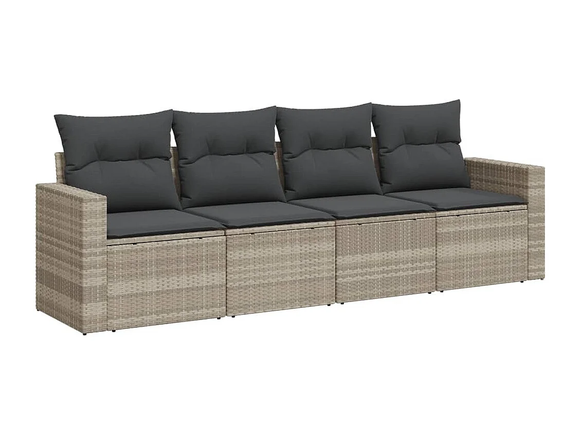 Salon de jardin 4 pcs avec coussins gris clair résine tressée